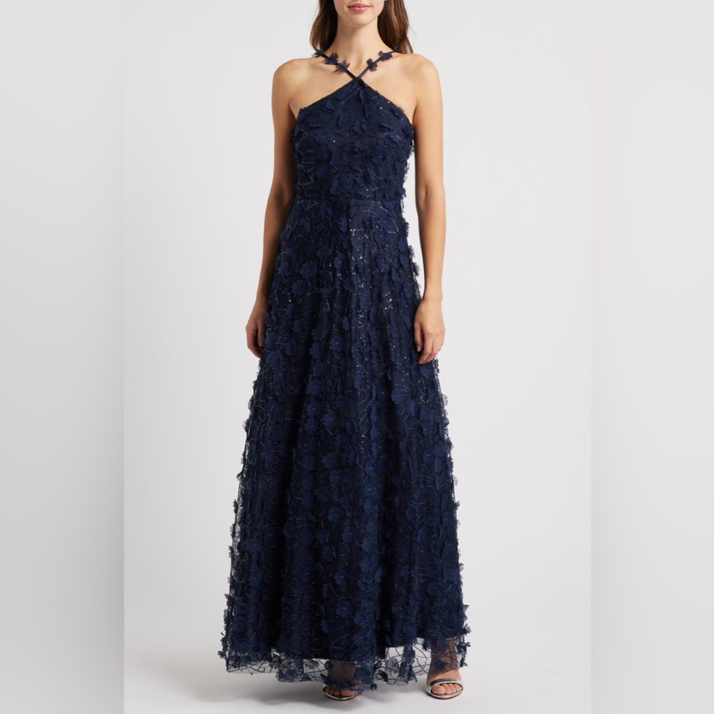 Eliza J Floating Flow Floral Sequin Halter Ballgown Sz 6 MSRP $368 NEW